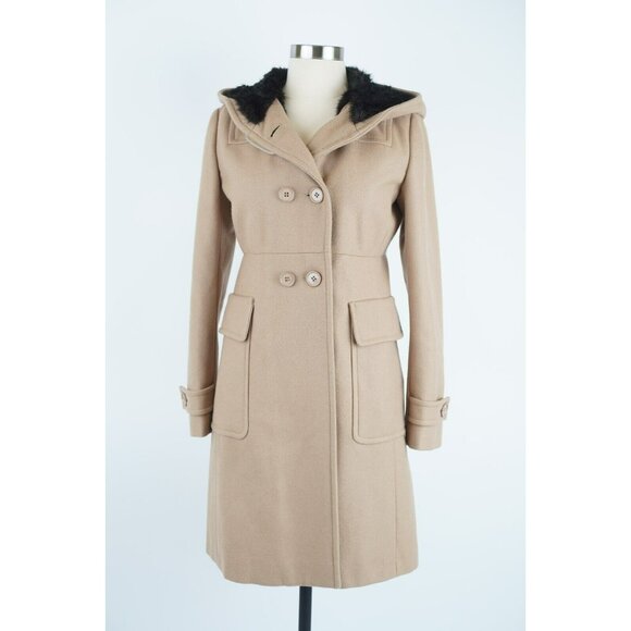 Prada Women's Long Wool Hooded Inner Faux Fur Coat SZ 40 Tan Brown $3,995 - Picture 1 of 12